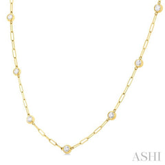 1 ctw Bezel Set Round Cut Diamond Paper Clip Station Necklace in 14K Yellow Gold