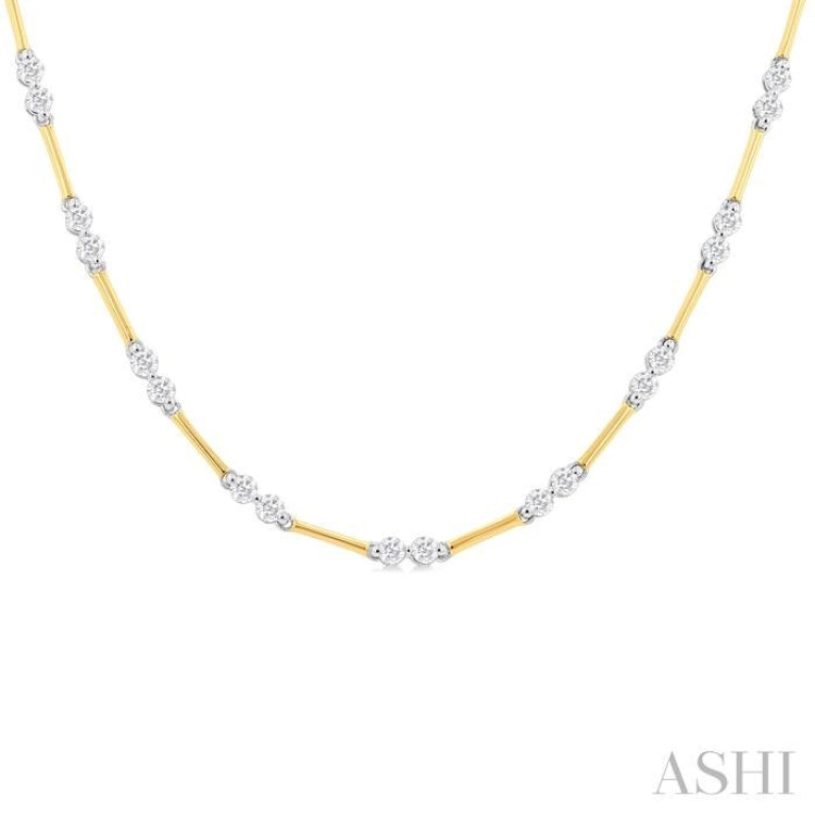 1 1/5 ctw Bar Link Round Cut Diamond Necklace in 14K Yellow and White Gold