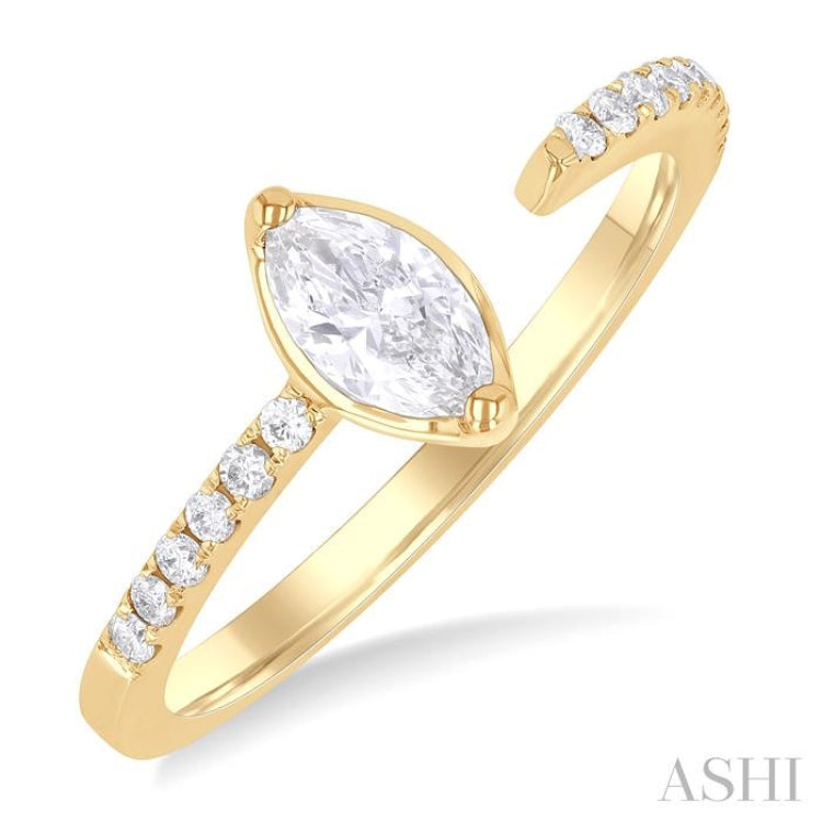 3/8 ctw Marquise and Round Cut Diamond Fashion Open Ring in 14K Yellow Gold