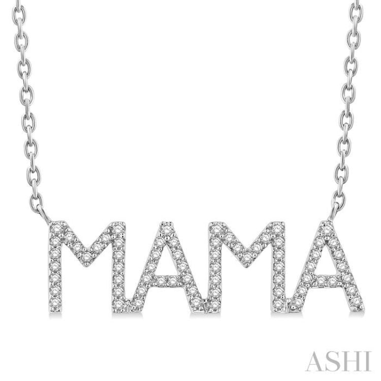 1/5 Ctw 'Mama' Block Round Cut Diamond Necklace in 10K White Gold