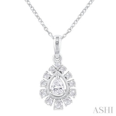 1/3 Ctw Pear and Round Cut Diamond Fashion Pendant With Chain in 14K White Gold