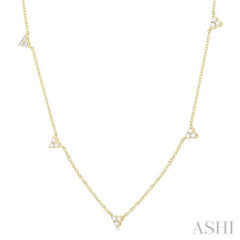 1/2 Ctw Trio Round Cut Diamond Station Necklace in 14K Yellow Gold