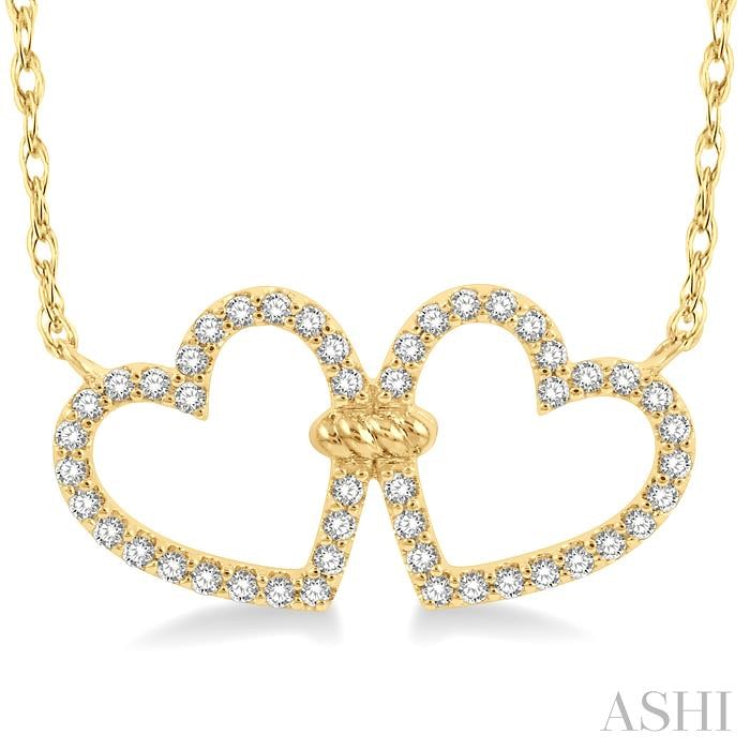 1/4 Ctw Coupled Twin Heart Round Cut Diamond Necklace in 10K Yellow Gold