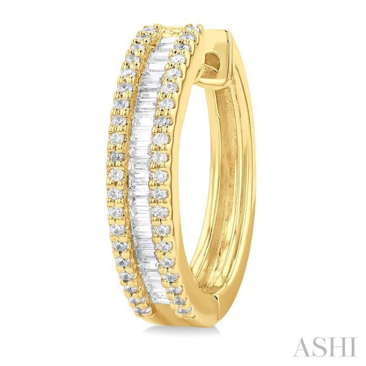 1/2 ctw Baguette and Round Cut Diamond Fashion Hoop Earring in 14K Yellow Gold