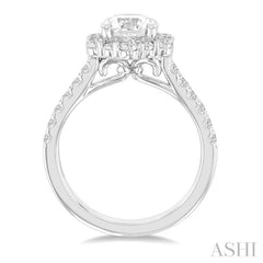 3/4 Ctw Scalloped Hexagon Centerpiece Circular Shape Round Cut Diamond Semi Mount Engagement Ring in 14K White Gold