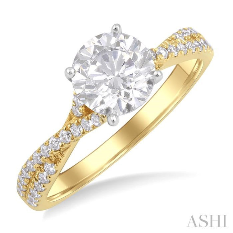 1/3 Ctw Split Criss Cross Round Cut Diamond Semi-Mount Engagement Ring in 14K Yellow and White Gold