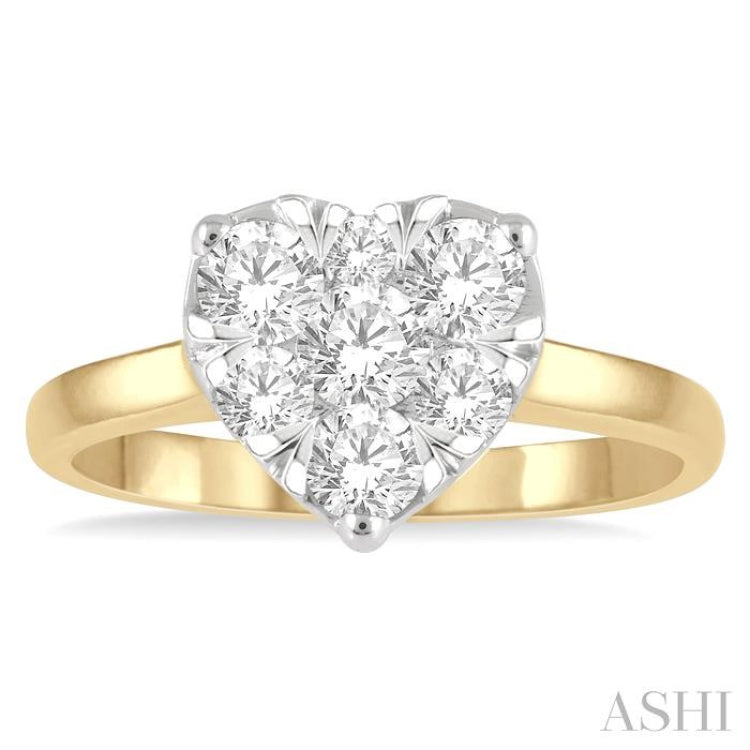 1 Ctw Round Cut Diamond Heart Shape Lovebright Ring in 14K Yellow and White Gold