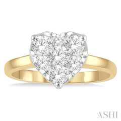 1 Ctw Round Cut Diamond Heart Shape Lovebright Ring in 14K Yellow and White Gold