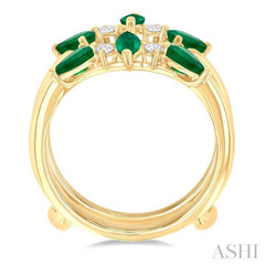 5X2.5MM Marquise and 5X3MM Pear Emerald and 1/8 ctw Round Cut Diamond Insert Precious Ring in 14K Yellow Gold