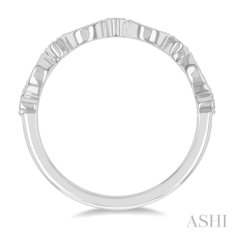 1/10 ctw Marquise and Circular Motif Carved Round Cut Diamond Stackable Wedding Band in 14K White Gold