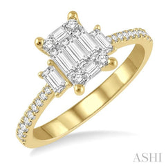 5/8 ctw Baguette and Round Cut Fusion Diamond Engagement Ring in 14K Yellow and White Gold