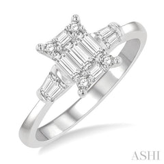 1/2 Ctw Baguette and Round Cut Fusion Diamond Engagement Ring in 14K White Gold