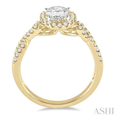 1/2 Ctw Oval Cut Diamond Ladies Engagement Ring with 1/3 Ct Oval Cut Center Stone in 14K Yellow and White Gold