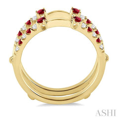 1/5 Ctw Round Cut Diamond and 2MM & 1.5MM Ruby Precious Insert Ring in 14K Yellow Gold