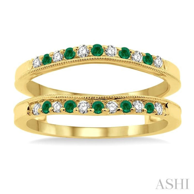 1/6 ctw Round Cut Diamond and 1.45MM Emerald Precious Insert Ring in 14K Yellow Gold