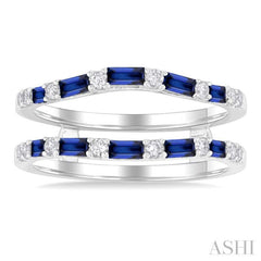 2.10X1.40, 2.90X1.50 & 3.10X1.50MM Baguette Cut Sapphire and 1/5 Ctw Round Cut Diamond Precious Insert Ring in 14K White Gold