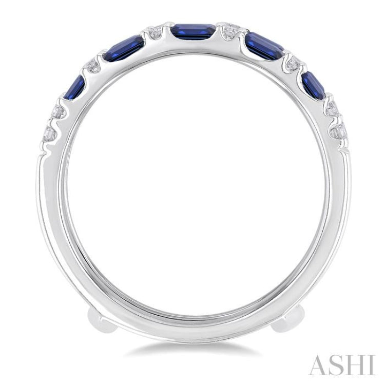 2.10X1.40, 2.90X1.50 & 3.10X1.50MM Baguette Cut Sapphire and 1/5 Ctw Round Cut Diamond Precious Insert Ring in 14K White Gold