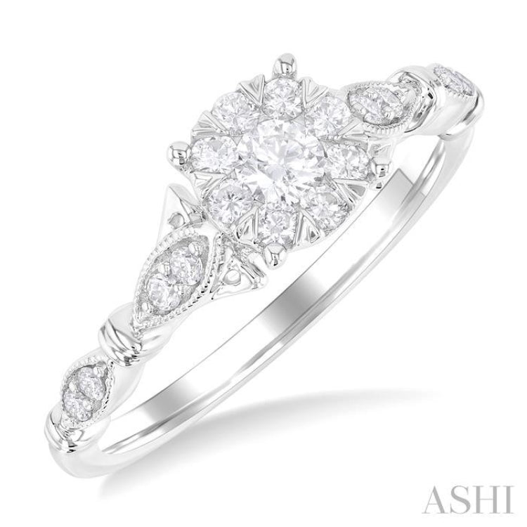 3/8 ctw Round Lovebright Diamond Engagement Ring in 14K White Gold