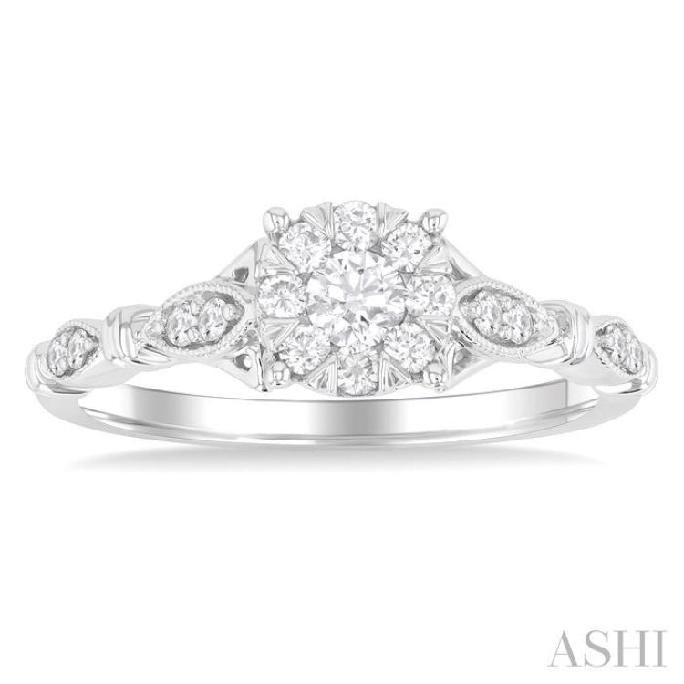 3/8 ctw Round Lovebright Diamond Engagement Ring in 14K White Gold