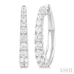 1 1/2 Ctw Graduated Round Cut Diamond Fashion Hoop Earrings in 14K White Gold