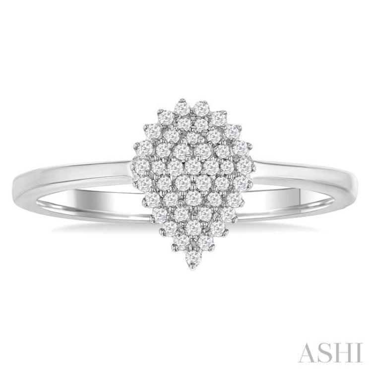 1/6 Ctw Petite Pear Shape Round Cut Diamond Cluster Fashion Ring in 10K White Gold