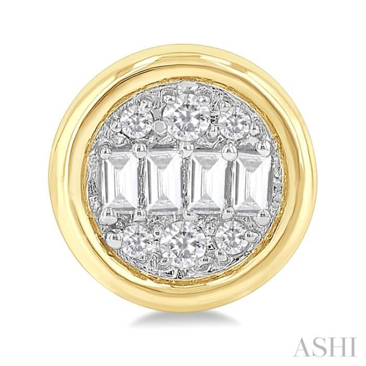 1/5 Ctw Petite Bezel Set Round Shape Fusion Baguette and Round Cut Diamond Fashion Stud Earring in 10K Yellow Gold