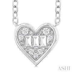 1/6 Ctw Petite Bezel Set Heart Shape Fusion Baguette and Round Cut Diamond Fashion Pendant With Chain in 10K White Gold