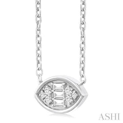 1/6 Ctw Petite Bezel Set East-West Marquise Shape Fusion Baguette and Round Cut Diamond Fashion Pendant With Chain in 10K White Gold