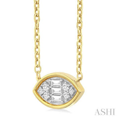 1/6 Ctw Petite Bezel Set East-West Marquise Shape Fusion Baguette and Round Cut Diamond Fashion Pendant With Chain in 10K Yellow Gold