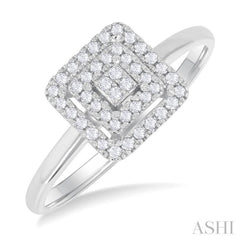 1/6 Ctw Double Halo Square Shape Petite Round Cut Diamond Fashion Ring in 10K White Gold