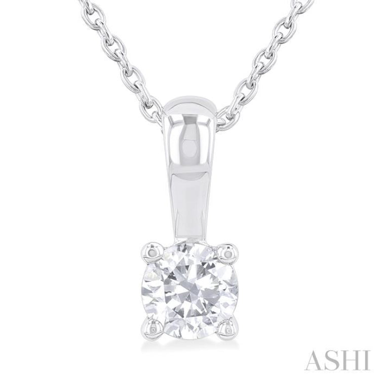 1/4 Ctw Prong Set Round Cut Diamond Solitaire Pendant With Chain in 14K White Gold