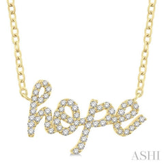 1/5 Ctw 'Hope' Script Round Cut Diamond Necklace in 10K Yellow Gold