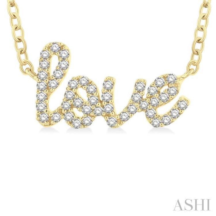 1/6 Ctw 'Love' Script Round Cut Diamond Necklace in 10K Yellow Gold