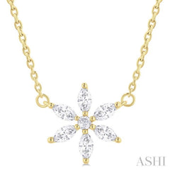 1/3 Ctw Floral Motif Marquise and Round Cut Diamond Fashion Pendant With Chain in 14K Yellow Gold