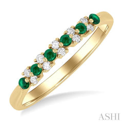 1/10 ctw Round Cut 1.9MM Emerald and Diamond Precious Band in 14K Yellow Gold