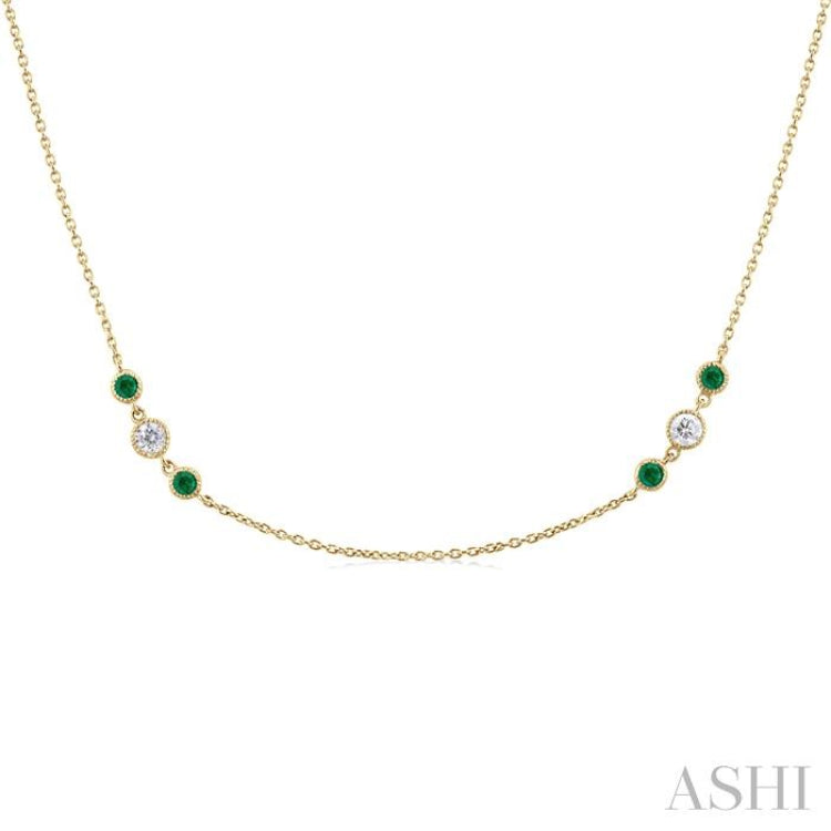 2.25MM Emerald and 1/2 ctw Round Cut Diamond Precious Station Necklace in 14K Yellow Gold