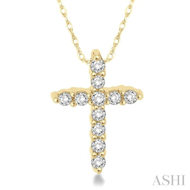 1/20 Ctw Round Cut Diamond Cross Pendant in 14K Yellow Gold with Chain