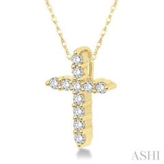 1/20 Ctw Round Cut Diamond Cross Pendant in 10K Yellow Gold with Chain