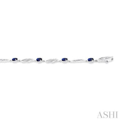 1/5 Ctw Oval Cut 4X3 MM Sapphire and Round Cut Diamond Precious Eternity Link Tennis Bracelet in 10K White Gold