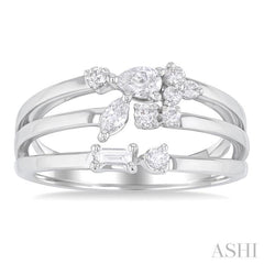 3/8 ctw Split Tri-Ring Mixed Cut Diamond Fashion Ring in 14K White Gold