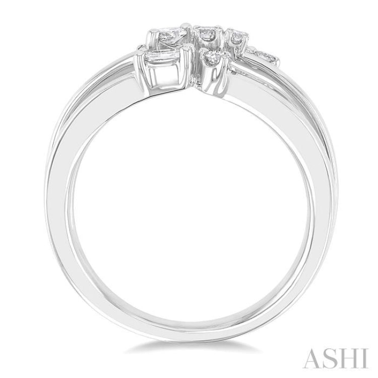 3/8 ctw Split Tri-Ring Mixed Cut Diamond Fashion Ring in 14K White Gold