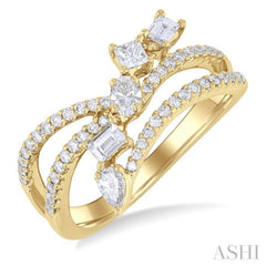 3/4 ctw Split Shank Mixed Diamond Cut Fashion Ring in 14K Yellow Gold