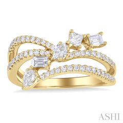 3/4 ctw Split Shank Mixed Diamond Cut Fashion Ring in 14K Yellow Gold