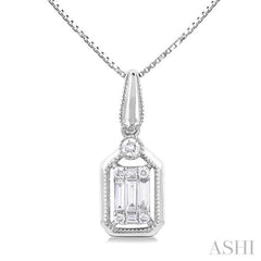 1/6 ctw Fusion Baguette and Round Cut Diamond Fashion Pendant With Chain in 14K White Gold