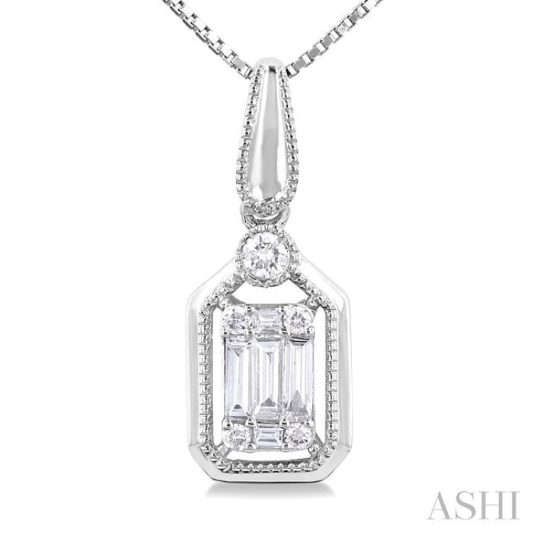 1/6 ctw Fusion Baguette and Round Cut Diamond Fashion Pendant With Chain in 14K White Gold