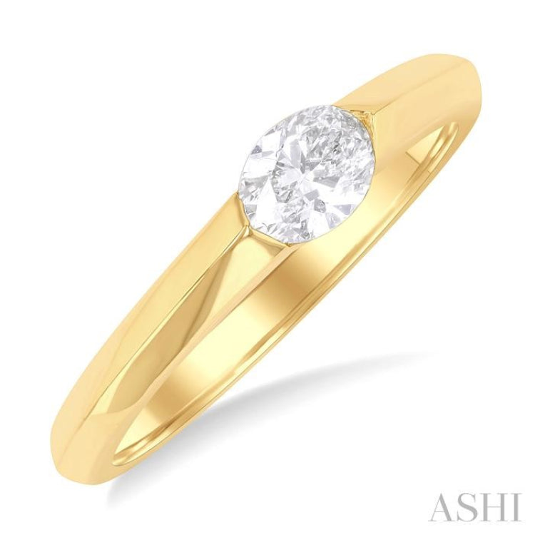 1/3 ctw East-West Set Oval Cut Diamond Solitaire Fashion Ring in 14K Yellow Gold