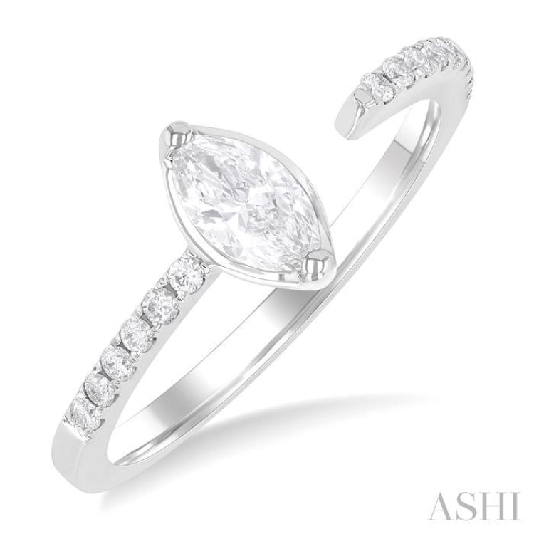 3/8 ctw Marquise and Round Cut Diamond Fashion Open Ring in 14K White Gold