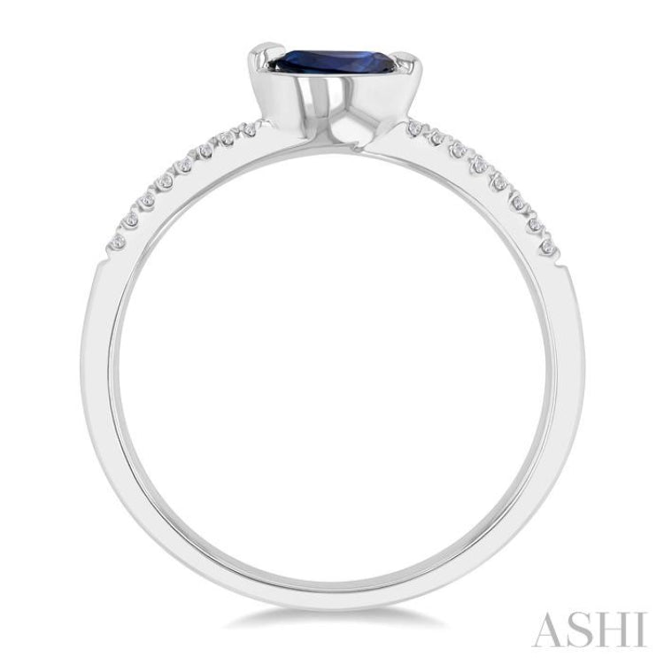 5X3MM East-West Set Pear Cut Sapphire and 1/20 ctw Single Cut Diamond Precious Fashion Ring in 14K White Gold