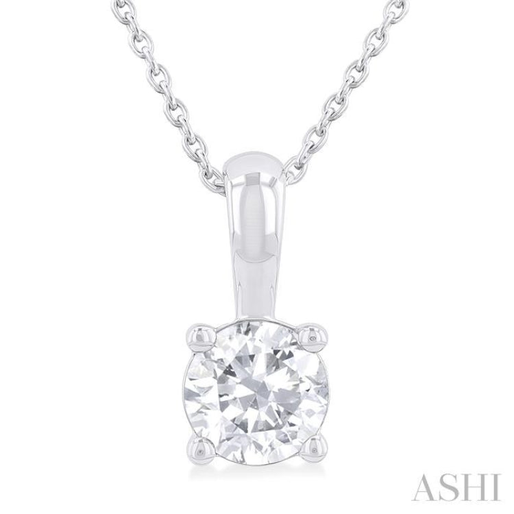 3/4 Ctw Prong Set Round Cut Diamond Solitaire Pendant With Chain in 14K White Gold