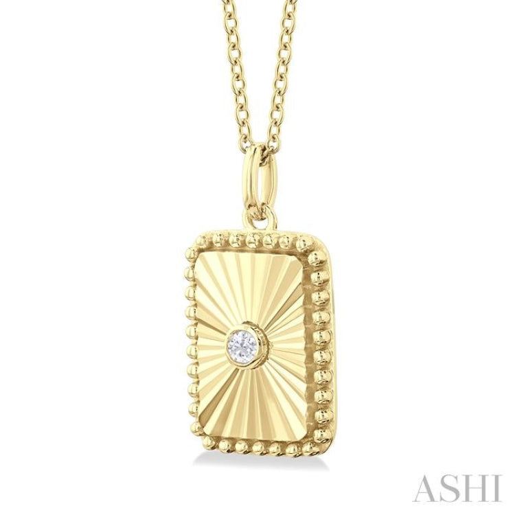 1/20 ctw Rectangle fluted medallion Round Cut Diamond Pendant With Chain in 14K Yellow Gold